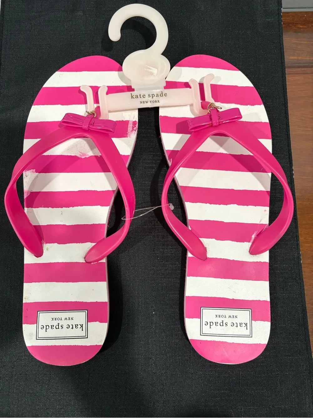 kate spade Hot Pink and White Striped Bow Flip Sandals